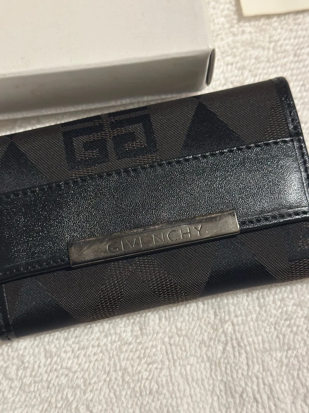 Givenchy Black Monogram Leather Card Holder with Silver Plaque